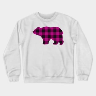 Rustic Country bear design, pink buffalo plaid pattern Crewneck Sweatshirt